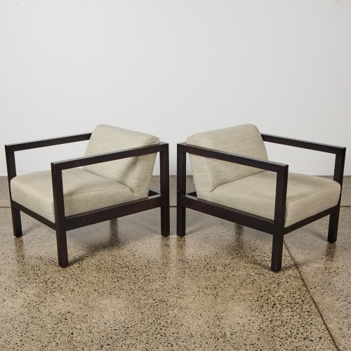 A Pair of Timber Cube-Framed Armchairs by Jardan Australia