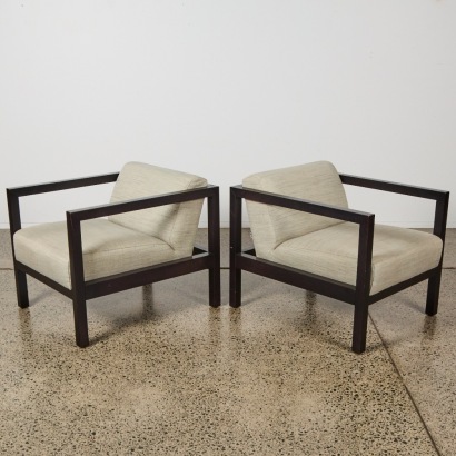 A Pair of Timber Cube-Framed Armchairs by Jardan Australia