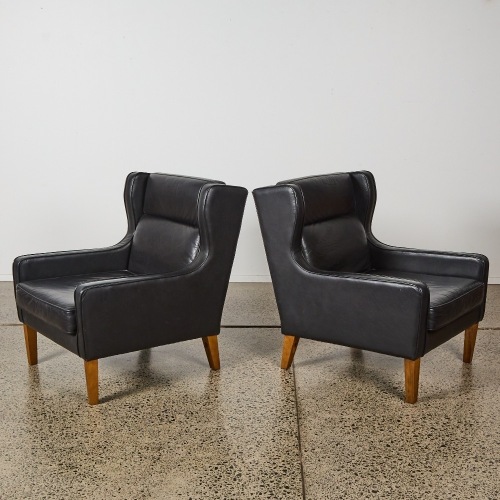 A Pair of Scandinavian Borge Mogensen style Leather Wingback Chairs