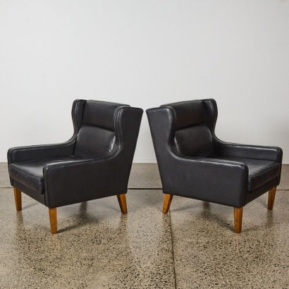 A Pair of Scandinavian Borge Mogensen style Leather Wingback Chairs