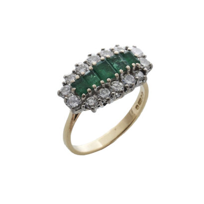 18ct Emerald and Diamond Halo Ring