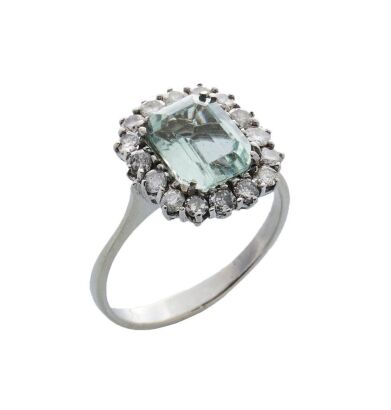 14ct White Gold Aquamarine and Diamond Ring