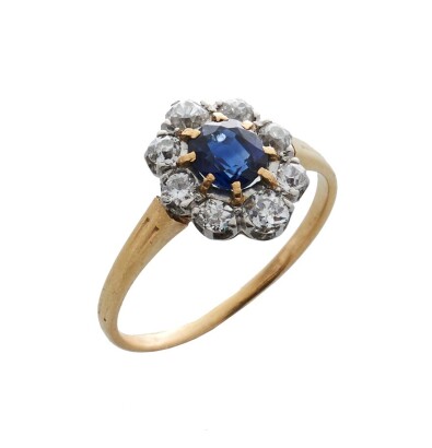 18ct Edwardian Sapphire and Diamond Cluster Ring