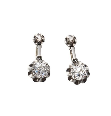 14ct White Gold Edwardian Belle Epoque Diamond Drop Earrings