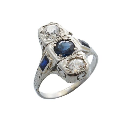 18ct White Gold Art Deco Sapphire and Diamond Ring