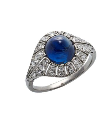 Platinum Art Deco Sapphire and Diamond Ring