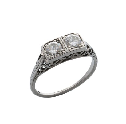 Platinum Vintage Two Stone Diamond Ring