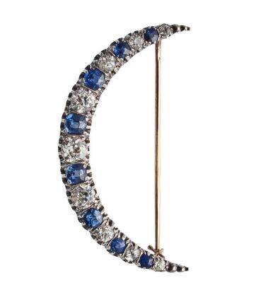 14ct Antique Sapphire and Diamond Crescent Brooch