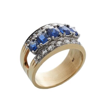 18ct Vintage Sapphire and Diamond Ring