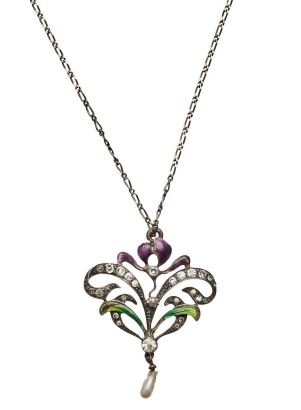 Silver Art Nouveau Enameled Necklace