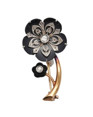 18ct Onyx Flower Brooch