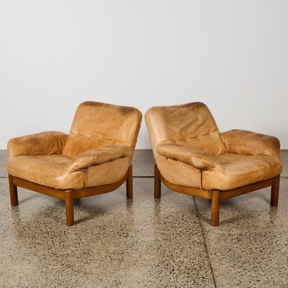 A Pair of Mid-Century German Leather Armchairs