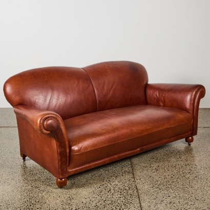 A Vintage 1920s Cognac Leather Club Sofa