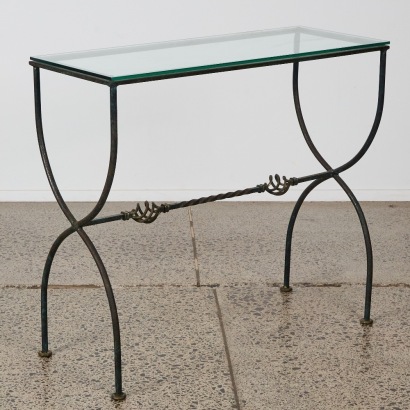 A Vintage Wrought Iron and Glass Console
