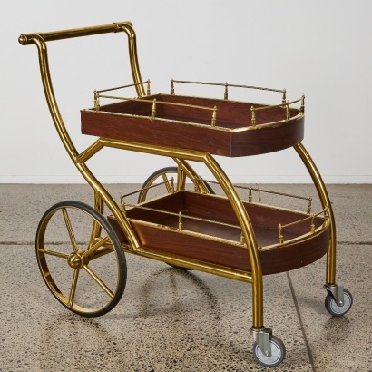 A Hollywood Regency Style Bar Cart with Brass Fittings
