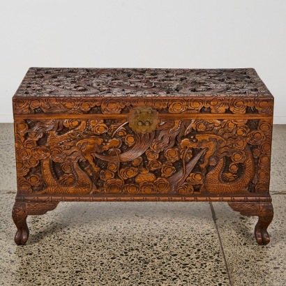 A Ornately Hand-Carved Vintage Camphor Chest
