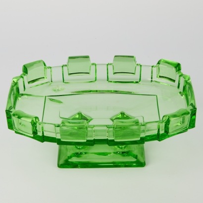 A Uranium Depression Glass Art Deco Rectangular Pedestal Bowl