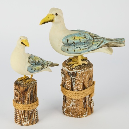 A Pair of Wooden Carved Coastal Seagulls