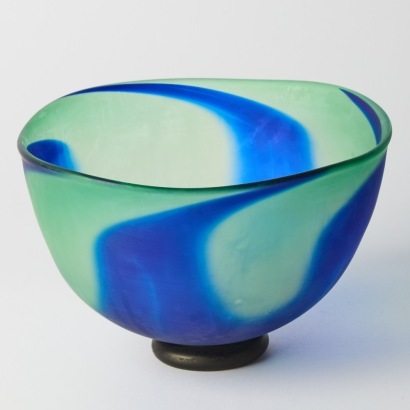 A Frosted Glass Bowl in Blue and Green Made in New Zealand