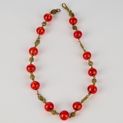 An Art Deco Red Foil Bead Necklace