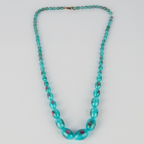 A Bohemian Blue Satin Glass Bead Necklace