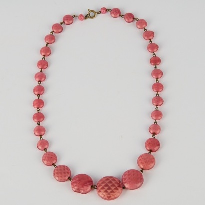 A Pink Satin Glass Bead Necklace, 1920s