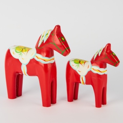 A Large and Medium Swedish Dala Horse Set