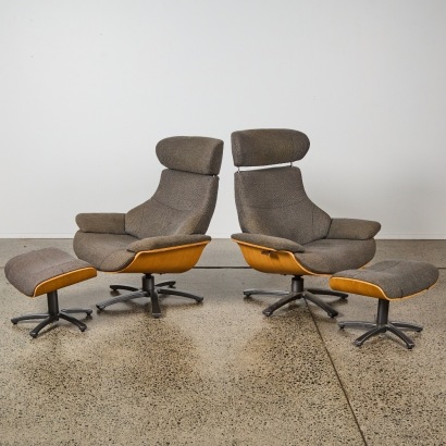 A Pair of Danske Mobler Armchairs and Footstools