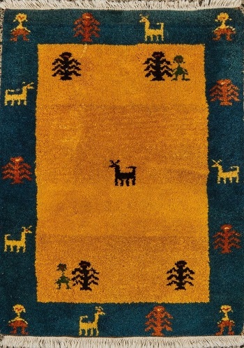 A Hand-Knotted Wool Gabbeh Mat