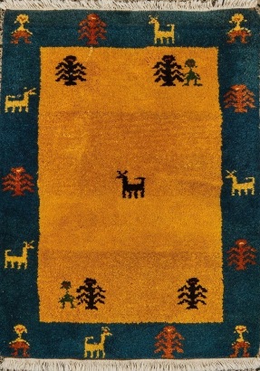 A Hand-Knotted Wool Gabbeh Mat