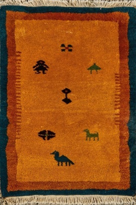 A Hand-Knotted Wool Gabbeh Mat