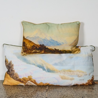 A Pair of Te Papa New Zealand Vintage Print Cushions