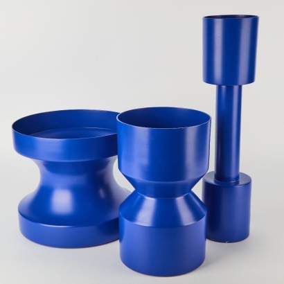 A Set of Blue Llot Llov Aluminium Vases