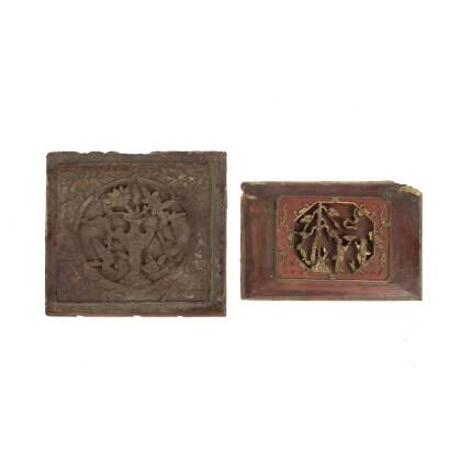 Two Old Chinese Wooden Panels 19th Century