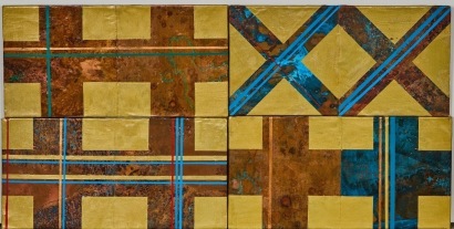 A collection of four Wooden Copper Art Panels featuring Geometric Designs, Artist unknown