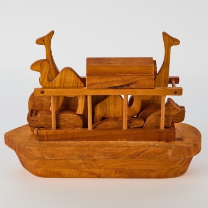 A Hand-Crafted Rimu Noah's Ark with Animals