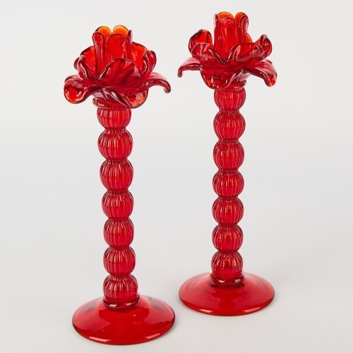 A Pair of Glass Candlestick Holders