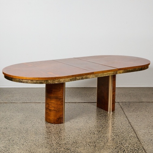 An Art Deco Revival Brass and Walnut Table