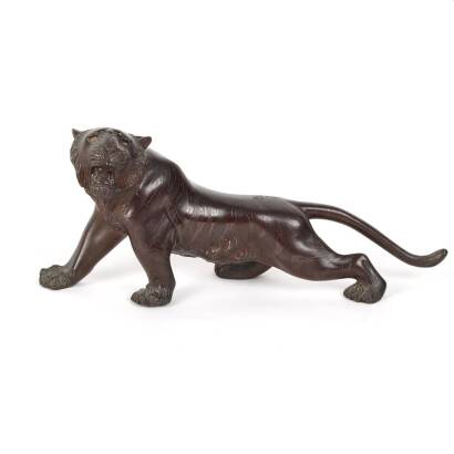 A Japanese Meiji Period Bronze Tiger Sculpture C. 1910