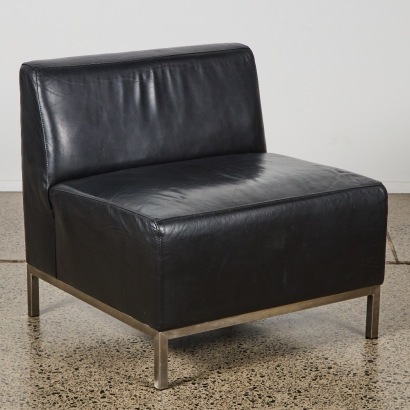 A Minimal Black Leather Chair by Thonet