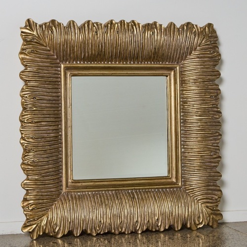 A Square Wall-Hung Mirror with a Leaf-Motif Frame