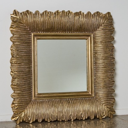 A Square Wall-Hung Mirror with a Leaf-Motif Frame