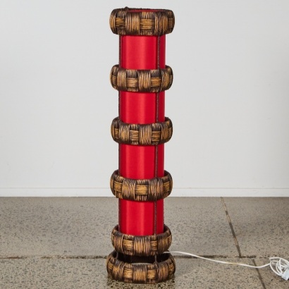 A Retro Floor Lamp with Wrapped Rattan Detailing