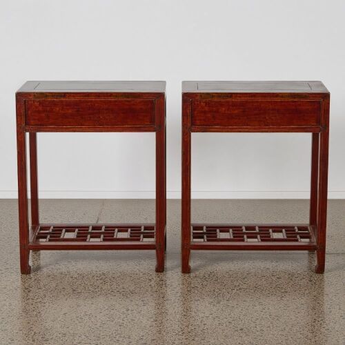 A Pair of Chinese Aged Wooden Side Tables