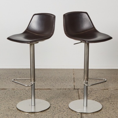 A Pair of Nematic LaPalma Bar Stools in leather