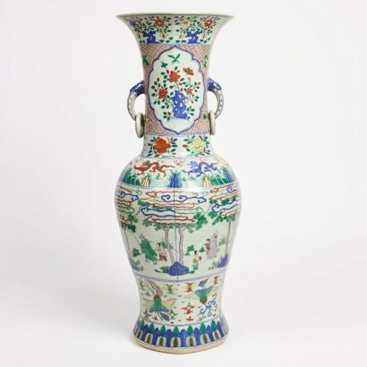 A Chinese Late 17th to Early 18th Century Blue and White and Enamelled &lsquo;Dragon and Figural&rsquo; Handled Vase (Ming Dynasty Jiajing Year Mark )