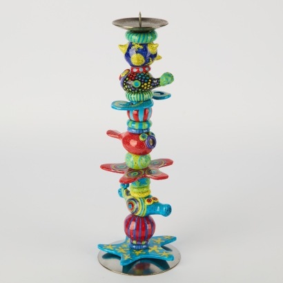 A Multicolour Ceramic Totem Candlestick