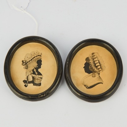 A Pair of Vintage Handmade and Hand Painted Silhouettes by B. T. Turnbull
