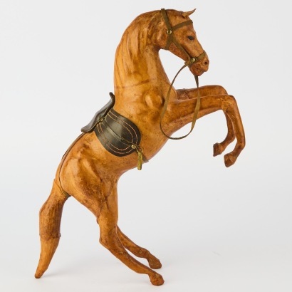 A Vintage Leather-Wrapped Rearing Horse