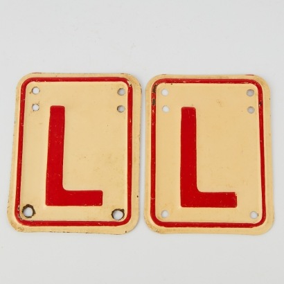A Pair of Vintage Porcelain Enamelled Learner Plates